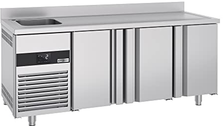 GGM Gastro | KTF420BAL-EF | Kühltisch PREMIUM - 1900x700mm - mit 3 Türen, 1 Becken links - Aufkantung