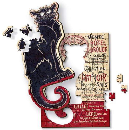 Trefl - Holzpuzzle: Die Schwarze Katze, Théophile Alexandre Steinlen - 200 Puzzleteile Künstlerisches Puzzle Wooden Puzzle, Bekannte Künstler, für Erwachsene und Kinder ab 9 Jahren