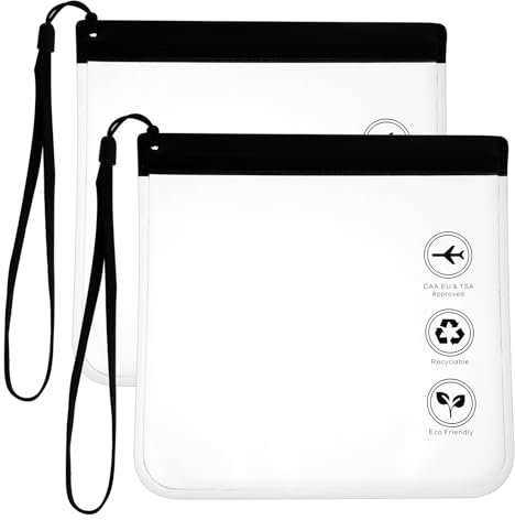 Amabro Lot de 2 trousses de toilette de voyage transparentes - Approuvées par la TSA - Anti-fuite - 20 x 20 cm - Avec corde de suspension - Accessoires de voyage portables - Sacs de maquillage