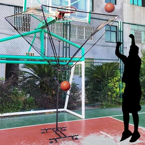 Innovz Basketball Rebounder Schwarzer Basketball-Rücklaufautomatikaufsatz für Korb, Bodenstehende Rollende Basketballnetz-Fänger-Ball-Rückgabemaschine, Indoor-Outdoor-Hoop-Returner