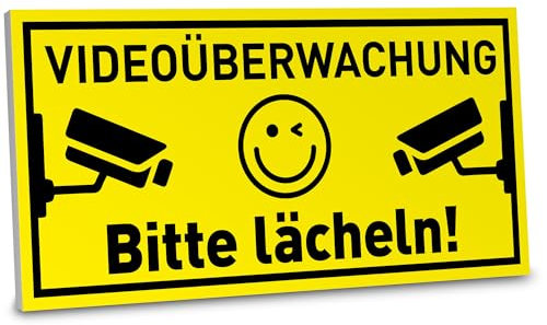 ARTFAVES® Hinweisschild - Videoüberwachung Bitte Lächeln | witziges Warnschild Hinweisschild/Achtung/Warnung | Größe: 30 x 15 cm