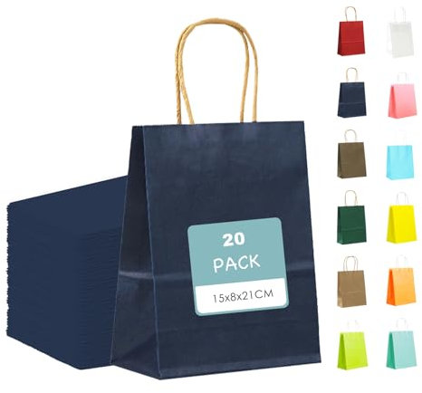 MORAINJAY 20 Stück Geschenktüten mit Henkel,Kraftpapiertüten,15x8x21cm Blau Papiertüten für Geschenkverpackung,Gastgeschenke Tüten für Einkaufen,Hochzeiten,Verpackungen,Kindergeburtstag