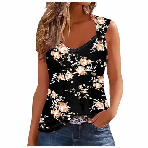 Damen Oberteile Shirt Blumen Mode Motiv Tank Top Sommer V-Ausschnitt Locker Trägertops Ärmellos Bohemian Casual T-Shirt Tops Longtop Drucken Tanktops & Träger-Tops für Damen