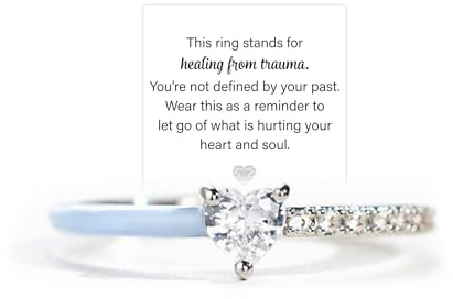 Healing From Trauma Black Heart-Cut Half Enamel Ring, Self Love Heart-cut Half Enamel Ring, S925 Sterling Silver Heart Rings Self-Love Ring Gift, Jewelry Birthday Gifts for Women (Blue,8)