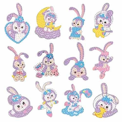 5D Cute Cartoon Diamond Painting Aufkleber,12 Stück Anime Rabbit Diamand Painting Set,Kawaii Kaninchen Diamond Painting Kits für Kinder,5D Diamand Painting DIY Aufkleber Kit für Erwachsene Anfänger
