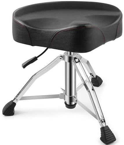 Ramzi Drum Throne, Airlift Heavy Duty Drum Thrones Seat, Adjustable Stool Drum Motorcycle Style Drum Throne Drummer Stool with with Double Braced Anti-Slip Feet Saddle Drum Seat