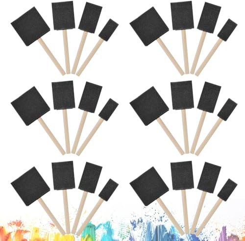 LPAMABA 24 PCS Pinceau Éponge Peinture 7cm 5cm 4cm 2.5cm Pinceaux Peinture en Mousse Pinceaux Peinture Kit Pinceaux Peinture Éponge pour École Peinture Domestique Graffitis Extérieurs