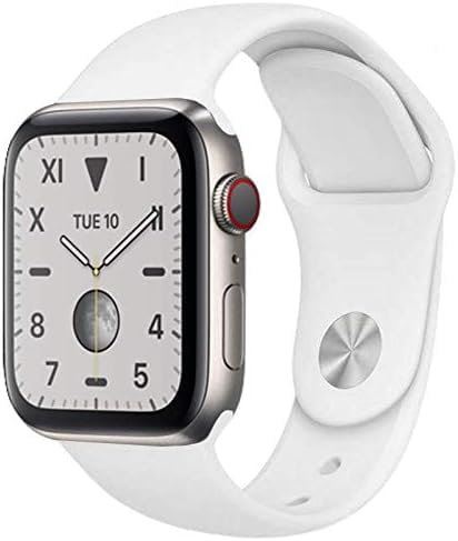 Apple Watch Series 5 (GPS + Cellulaire, 44MM) - Boîtier en Titane Argenté avec Bracelet Sport Blanc (Reconditionné)