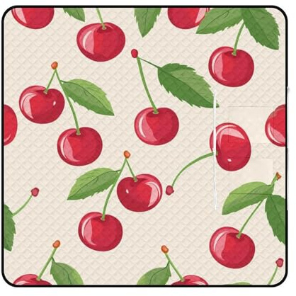 Xiputvl 3D-Eindruck Kirsche Picknickdecke Obsts Strandmatte Outdoor Teppich Wasserdicht, Faltbar Picknick Für Strand, Camping, Wandern, Picknick 200x200cm