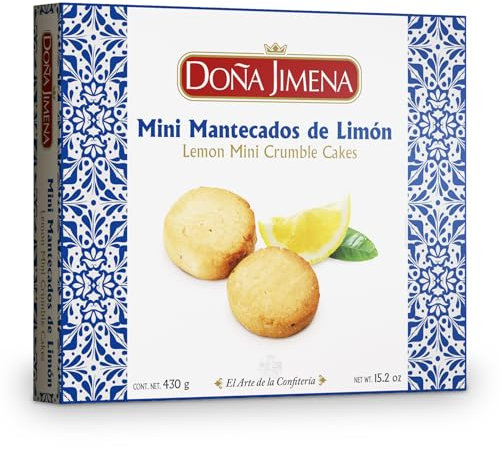 Doña Jimena - Mini Mantecados al Limone, Consistenza Cremosa, Qualità Suprema, Artigianale, Naturale, Ricetta Tradizionale, Regalo di Natale, Senza Olio di Palma, Confezioni Singole, 430 g