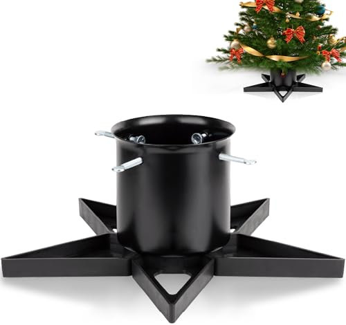 Pied de Sapin de Noel: Support Pied Sapin de Noël avec réserve d'eau, Pied de Sapin avec roulettes Metal pour Arbres jusqu'à 2 m de Tronc 3 à 12 cm - Christmas Tree Stand Star Noir