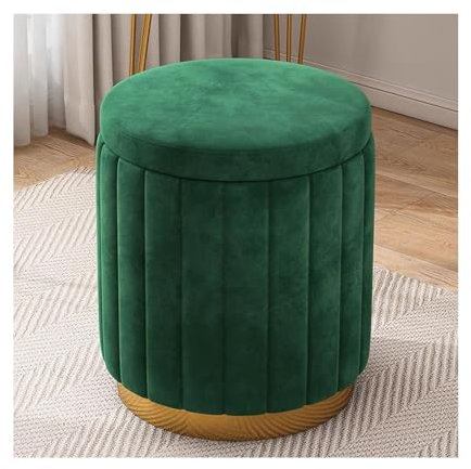 Amieron Rund Sitzhocker mit Stauraum, Gepolsterter Fußhocker mit Gold Metallbasis, Hocker mit Stauraum Rund, Pouf mit Stauraum for Wohnzimmer Schlafzimmer Flur(Grün)