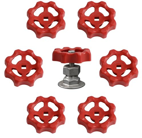 UFURMATE Lot de 6 poignées de robinet d'eau rondes en plastique pour robinet d'eau, broche carrée de 6 x 6 mm (rouge)