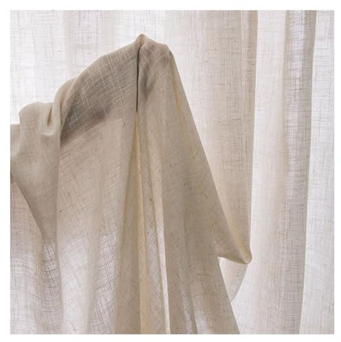Rideaux en Voile Lin Style Japonais avec Crochet Rideau Demi-Transparent pour FenêTre Chambre Salon 2 Panneaux