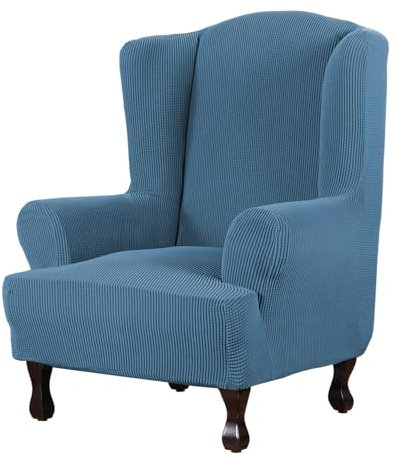 Stretch-Schonbezug für Wingback-Stuhl, Sofa, 1 Stück, Spandex, Möbelschutz, Couchbezug mit elastischer Unterseite, für Wohnzimmer und Schlafzimmer, Blau (Einheitsgröße)