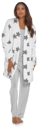 A2Z Ladies Foxbury Sherpa Fluffy Fleece Cardigan Vestaglia da Notte Da Bordo a Bordo - Robe 1702 White 12-14