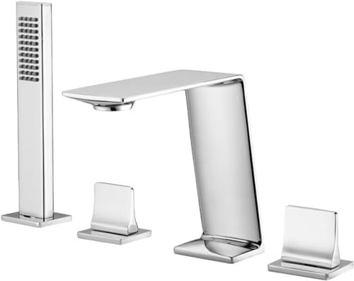 Mitigeur de baignoire moderne chromé avec poignée unique 4 trous pour baignoire et douche, salle de bain, mitigeur de douche pour un style contemporain