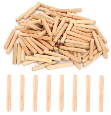 RAMGLYO 50 Stück runde Dübel für Schrankschubladen, 6 mm x 50 mm, Holzdübel, geriffelt, Holzdübel, Stangen (6 mm x 50 mm)