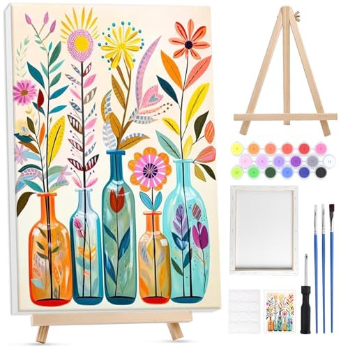 Lxmsja Fleur Peinture Numero Enfant Adulte avec Cadre, avec Chevalet en Bois, Fleur Peinture par Numero Adulte, Numéro d'art avec Pinceaux, Loisirs Créatifs Activité Manuelle Adultes, 20x30cm