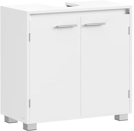 VASAGLE Armario Bajo Lavabo, Mueble de Baño, 2 Compartimentos Detrás de Las Puertas, para Diferentes Tipos de Lavabos, con Pies, 30 x 60 x 60 cm, Blanco Nube BBK506W01