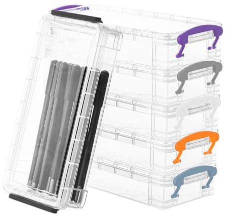 MoYouno 6 Pack Plastic Pencil Boxs,Stackable Clear Pencil Storage with Snap Tight Lid,Large Capacity,Multifunctional Storage,for Watercolor Pen, Drawing Tools,Office Supplies (Multicolored)