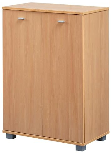 Design Schuhschrank Nimes modern Holz Buche 12 Paar Schuhe 4 Fächer 2 Türen | Schuhregal 60 x 90 x 35 cm platzsparend | Schuhkommode Flurschrank mit Ablage