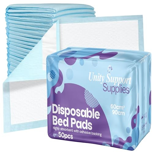 50 x Premium Disposable Incontinence Bed Pads 60cm x 90cm - Full Length Adhesive Strips, Highly Absorbent, Rapid Lock Core, Waterproof Mattress Protector, Sensitive Underpads - Adults & Kids