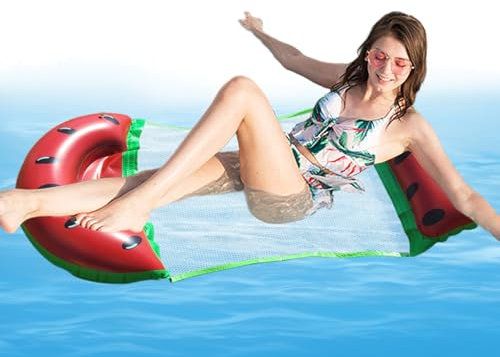 Erwachsene Wasserhängematte-aufblasbarer Pool Float Lounger, 4-in-1-Lounge-Stuhl | Bequemer Drifter mit Wassermelonenmotiv mit Pumpe, vielseitiges Wasserspielzeug zum Schwimmen, See, Sonnenbad