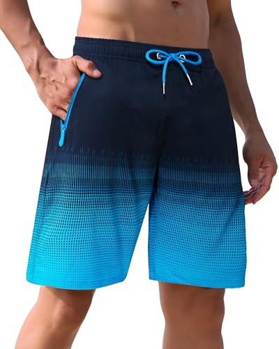 APTRO Men's Swimming Shorts Board Shorts with Zip Pockets Quick Dry Beach Shorts Gradient Swim Shorts with Mesh Lining Blue MK080 L