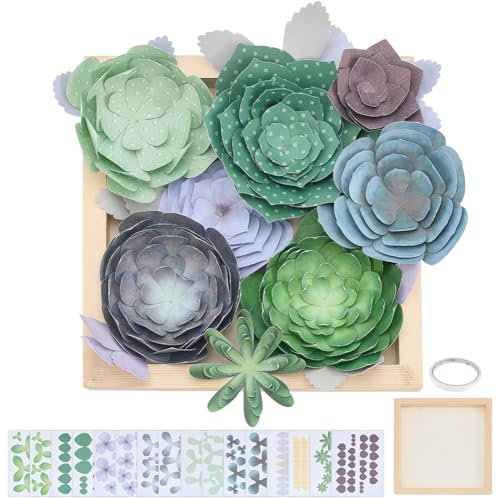 WEBEEDY Paper Succulent Making Kit for Beginner Make You Own Succulent Craft Kit with Pre-Cut Paper & Wooden Pot,DIY Handmade Arts and Crafts Projects for Christmas Birthday Gift