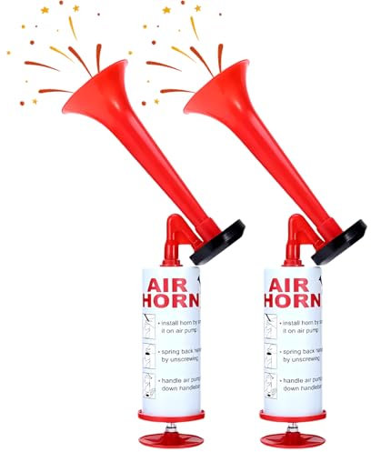 JXAXD 2 Stück AirHorn, Metall Fanfare Luftdruck, Signalhorn, Metall Fanfare Druckluft Hupe, Air Horn, Wiederverwendbare Stadionhorn, Marine und Sport Pumpe Signalhorn (Rot)