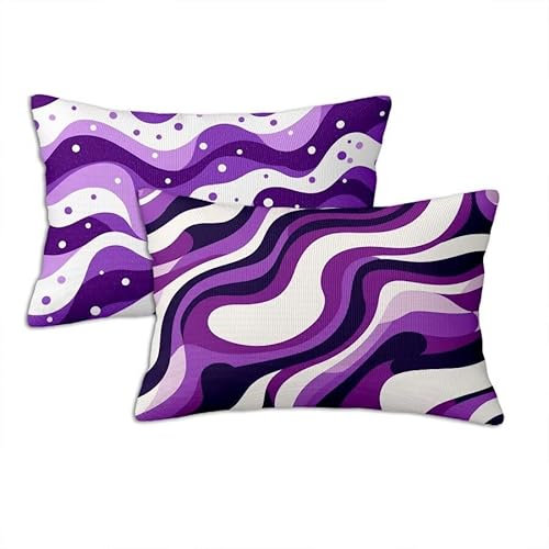 Outdoor Kissen Flieder Kissenbezug 30 x 60 cm, Outdoor Kissen Wetterfest Zierkissenbezüge Linie 2er Set Rechteck Leinen Gartenkissen mit Verstecktem ReißVerschluss, Schlafzimmer Terrasse Dekor S449