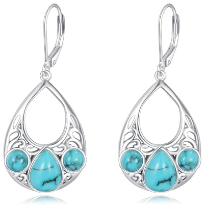Echte Türkis Ohrhänger 925er Sterlingsilber Tropfen/Rund Türkis Ohrringe Schmuck Geschenk für Damen