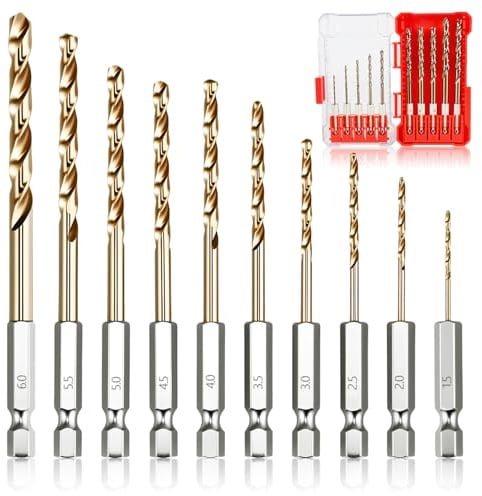 10 Teiliges HSS-Co Metallbohrer Set Bohrer Set Metallbohrer Bohrer | Kobaltstahl Spiralförmiger Bohrer Professionell mit Aufbewahrungskoffer, Sechskantgriff für Winkelschleifer und Bohrmaschinen