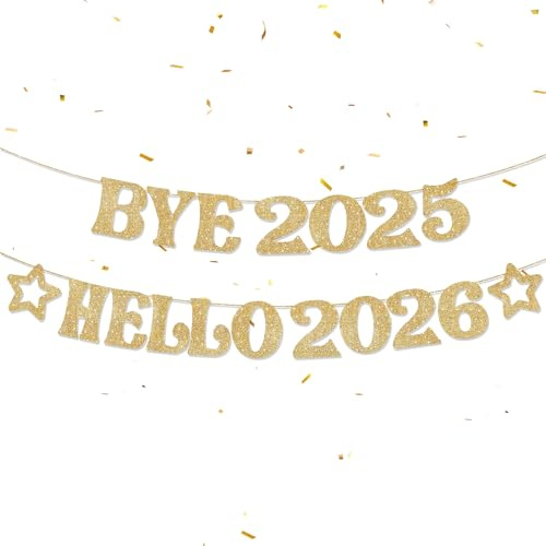 Happy New Year Girlande Gold, Happy New Year Deko 2026, GirlandeSilvester Schmuckkette, Glitzer Silvester Deko 2026 Banner für Dekoration, Party Zubehör Wand Fenster Tischdekoration Dekoration