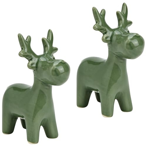 matches21 HOME & HOBBY Keramik Winter Dekofiguren Set Rentier grün 11 cm - Weihnachtsdeko für Innen im Scandi-Stil