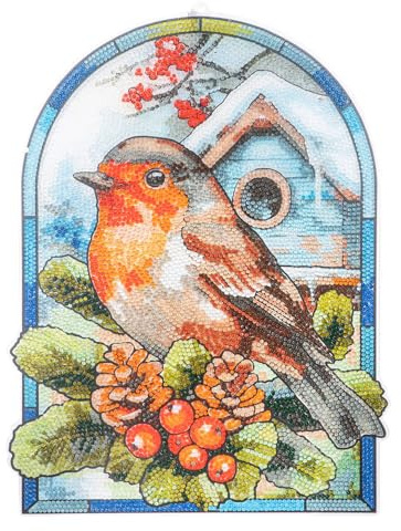 Ideen mit Herz Diamond-Painting-Fensterbild | Glaskunst-Optik | Dekoration & DIY | Material: PET (Rotkehlchen)