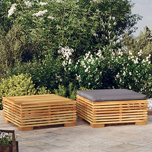 Teenpull 2-TLG. Garten-Lounge-Set Massivholz Teak, Dunkelgraues Kissen, 69,5x69,5cm Tisch & Hocker, Witterungsbeständig, für Außenbereich & Terrasse, Hohe Belastbarkeit