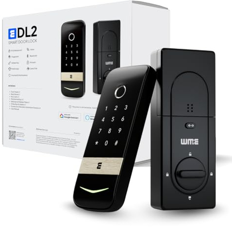WME DL2 Smart Door Lock – Wi-Fi Voice Fingerprint Keypad (Alexa/Google), Digital Door Lock, Black and Gold, Wi-Fi Enabled with 8-in-1 Access, Aluminium Alloy, Indoor Security, Modern