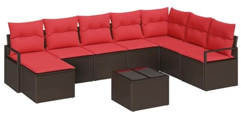 vidaXL Sofa Set mit Kissen 9 pcs Braun Poly-Rattan, Modulares, leichtes Outdoor-Couchset, UV-beständig, gemütliche Terrassenmöbel, Verstellbarer Tisch
