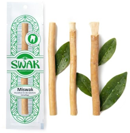 SWAK Original Miswak 4er Pack – PREMIUM QUALITÄT – vom Experten | Hygienisch, saubere Zähne, biozahnbürste, siwak, natürlich und frisch, vegan, von Zahnärzten empfohlen in Markenqualität