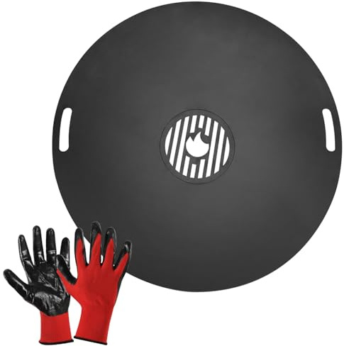Monucep Plaque de cuisson en acier au carbone Ø 80 cm avec insert de barbecue et gants, plaque de cuisson pour tonneau et brasero, anneau de barbecue pour barbecue et teppanyaki