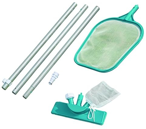 Merylin Shop Kit Pulizia Piscina Standard - Aspiratore per Fondo a Effetto Venturi e Retino Skimmer con Asta in Alluminio 174 cm, per Piscine fino a 396 cm