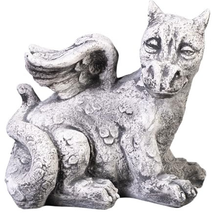 gartendekoparadies.de Kleiner antiker Drache, Steinfigur, H. 24 cm, 6 kg, Grau, frostsicher aus Steinguss für Außenbereich