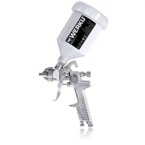 Werku WK500740, Pistola Pintar Gravedad Neumática, Calidad Profesional, Boquilla 1.7 mm, Depósito 600 ml, Sistema HVLP-I, Especial Barnices, Esmaltes, Viscosidades Bajas/Medias