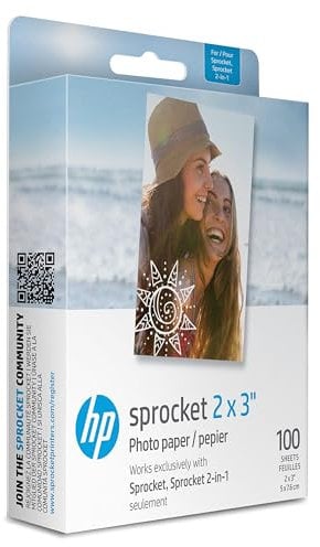 HP Sprocket Premium Zink Fotopapier mit klebender Rückseite, 5 x 7,6 cm, 100 Blatt, kompatibel mit HP Sprocket Fotodruckern