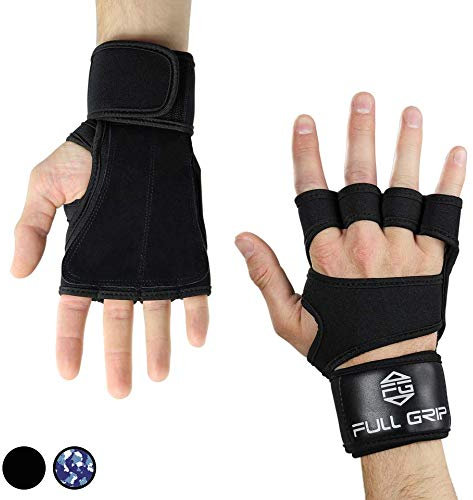 FULL GRIP 2- in 1 Fitness Handschuhe/Trainingshandschuhe mit integrierter Handgelenksbandage/Handgelenksstütze für das Fitnesstudio/Gym (Schwarz, M)