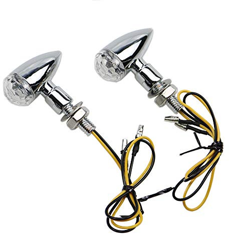 Chrome Mini Bullet Blinker Kontrollleuchte für Retro Cafe Racer Cruiser Chopper CB GN(Klar)