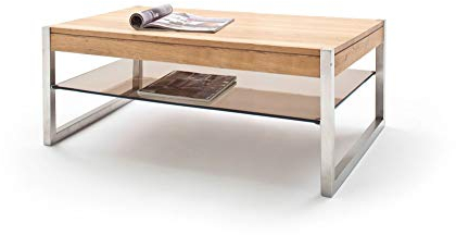 Newfurn Couchtisch Wohnzimmertisch Industrial II 105x38x 65 cm (BxHxT) II [Felix.Two] in Metall/Edelstahl-Optik/Eiche Wohnzimmer