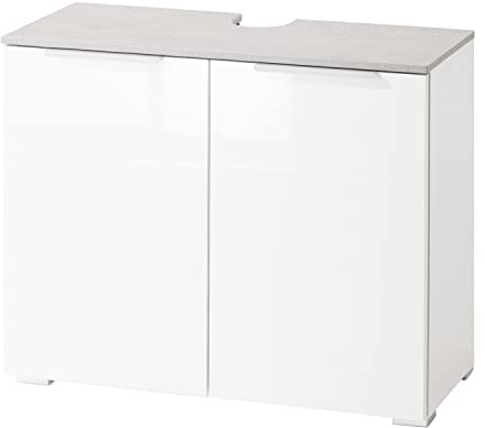 Composad | Schrank der Serie GALAVERNA mit 2 Türen, Unterschrank für Badezimmer, platzsparend, Badezimmerschrank, (BxHxT) 70 x 58,10 x 35 cm, Farbe Beton und Weiß lackiert, Made in Italy